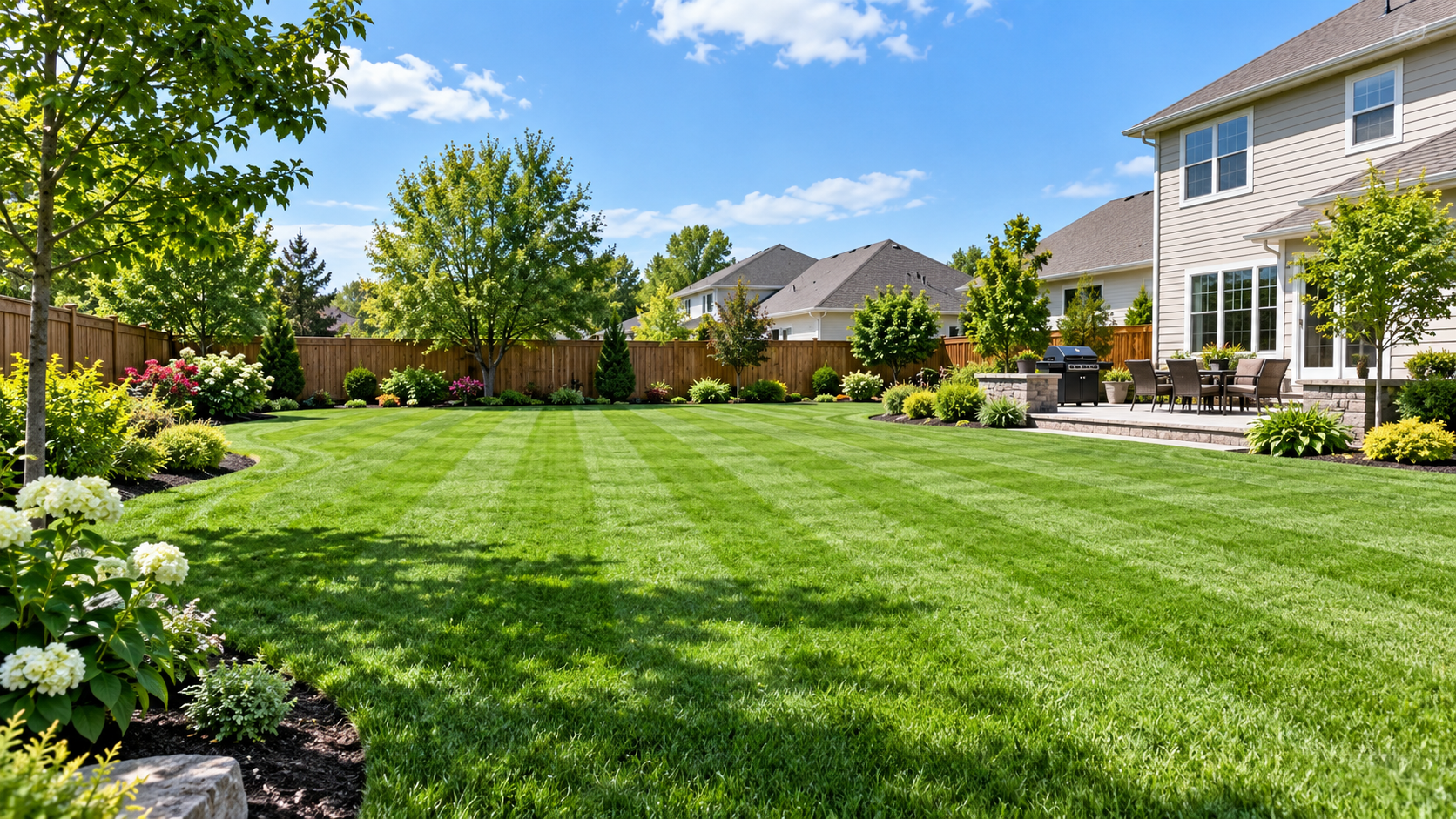 Healthy striped green American lawn